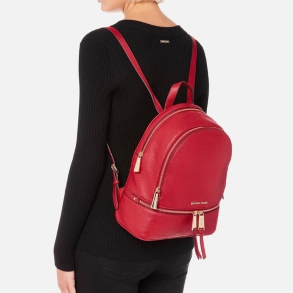 Michael Kors Red Rhea Leather Backpack - Picture 2 of 16